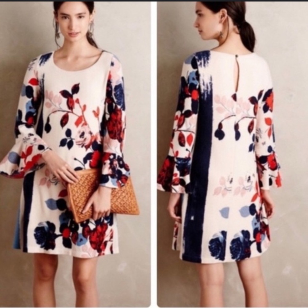 Maeve Anthousia Knit Floral Swing Dress Floral Roses Sz Small